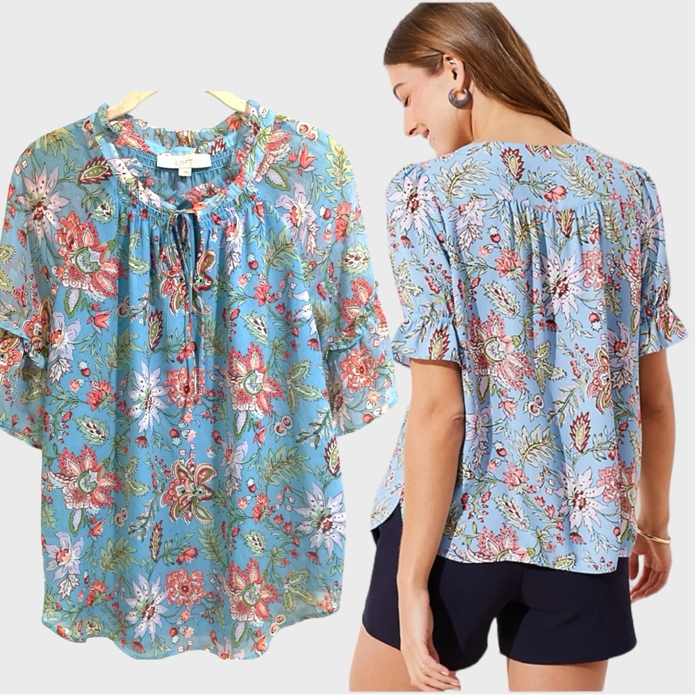 Loft Garden Ruffle Neck Chiffon Style Size Large